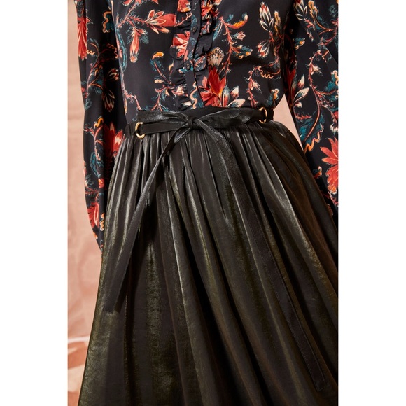 Ulla Johnson Maxi Pleated Black Irvette Satin Skirt - Picture 4 of 7